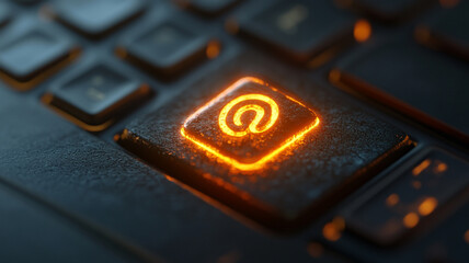 Poster - Close-up view of glowing keyboard key highlighting digital communication concept