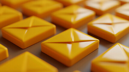 Poster - Yellow geometric shapes arranged in a repetitive pattern on a surface