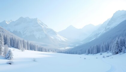 Poster - Snowy mountains with a white sky