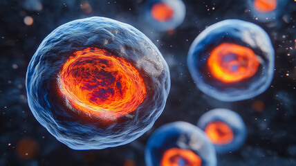 Poster - A close up of a cell with a red spot in the middle