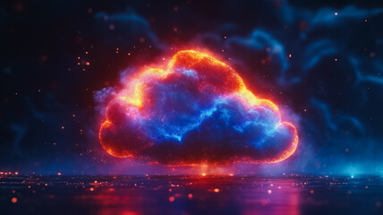 Poster - A glowing cloud with red and blue colors. The cloud is surrounded by a blue and red background