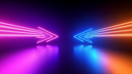 Poster - Abstract Neon Arrows in Gradient Background Representing Contradiction and Movement