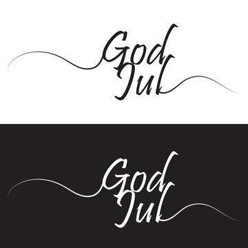 God Jul – Merry Christmas Swedish language, Calligraphy brush text banner with white and black background. God Jul, means Merry Christmas. Vector illustration. EPS 10
