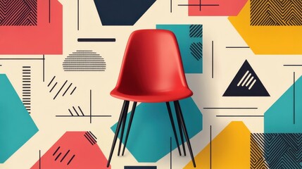 Poster - Abstract Geometric Dining Chair with Colorful Patterns