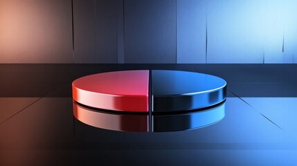 Fototapete - Red and Blue Circular Shapes on a Reflective Surface Background
