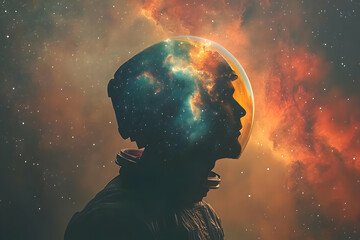 Poster - A silhouette of an astronaut filled with a cosmic scene, symbolizing exploration and imagination.