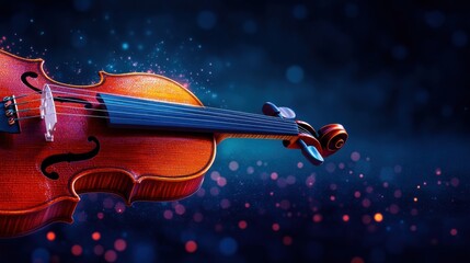 Poster - Abstract Violin with Floating Music Notes in Vector Art