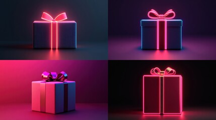 Poster - Glowing Futuristic Gift Box Vector Design