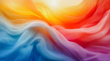 Poster - A colorful piece of fabric with a rainbow pattern. The colors are bright and vibrant, creating a cheerful and lively mood. The fabric appears to be made of a soft, plush material