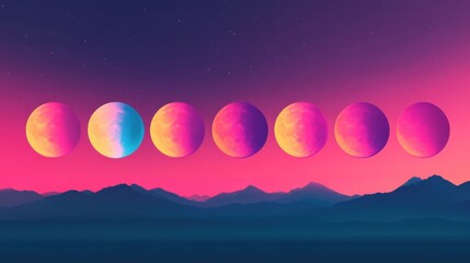 Poster - Sleek Holographic Moon Phases in Cosmic Art Design