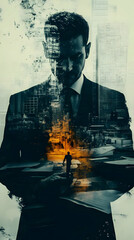 Poster - A man in a suit stands in a surreal urban landscape, blending reality and introspection.