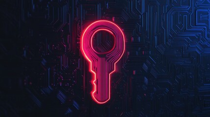 Poster - Modern Digital Key with Glowing Lines on Black Background