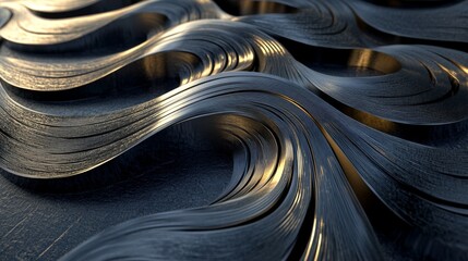 Leinwandbilder - Abstract Metallic Waves with Light Reflection on Dark Surface