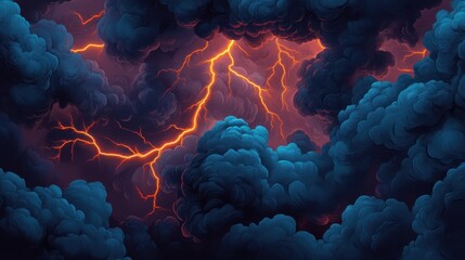 Poster - Dynamic Storm Clouds with Lightning Bolts