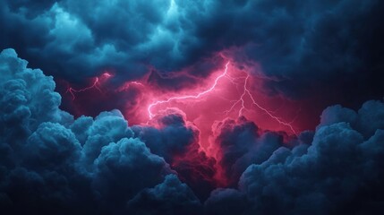 Poster - Stormy Clouds with Lightning Glow in Minimalist Style