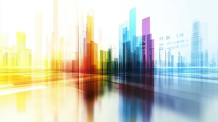 Poster - abstract colorful cityscape with reflections and light effects