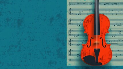 Poster - Violin Resting on Music Sheet Background