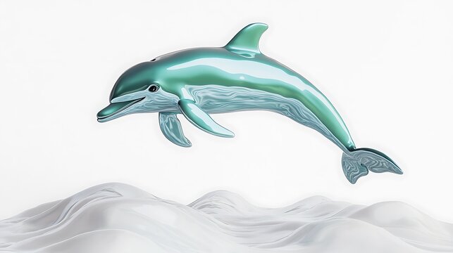 Leaping Dolphin  Teal Metallic  Abstract Waves