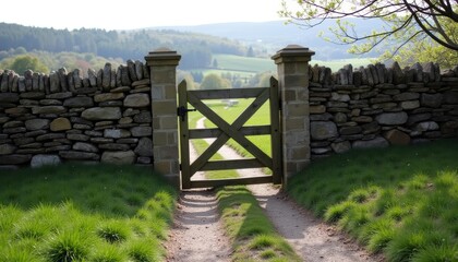 Canvas Print -  A serene countryside gate inviting exploration