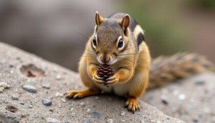 Canvas Print -  Delightful Squirrel Enjoying a Pinecone