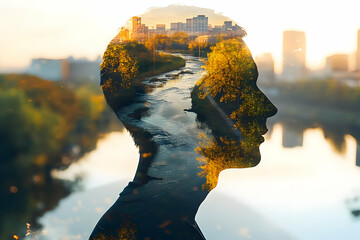 Poster - A silhouette filled with a scenic landscape, blending nature and human form.
