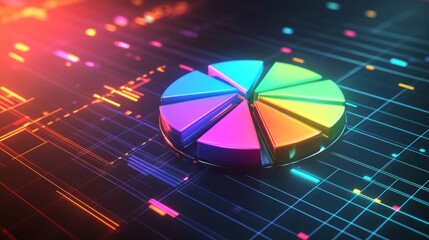Poster - Colorful Pie Chart on Digital Background with Bright Geometric Lines