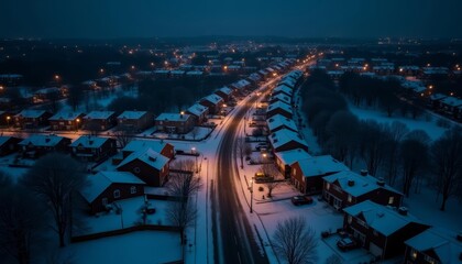 Poster -  Warm glow of city lights against a snowy night