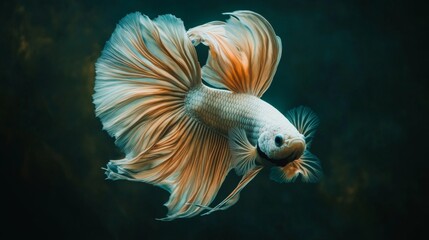 Poster - Graceful Betta Fish with Flowing Fins Swimming in Dark Water