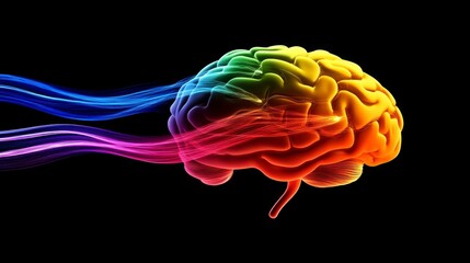 Poster - Colorful Brain with Flowing Waves on Dark Background