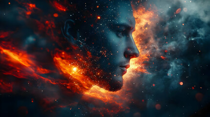 Poster - A surreal portrait blending human features with cosmic elements, evoking a sense of wonder.