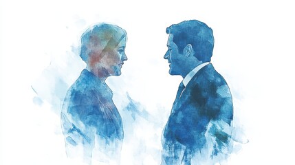 Poster - Pastel Watercolor Portrait of Two People