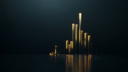 Aufkleber - Golden Light Bars Display in Abstract Dark Background Environment