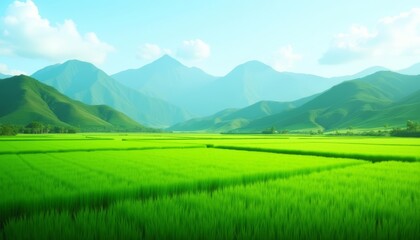 Poster -  Vibrant fields under a clear sky a serene rural landscape