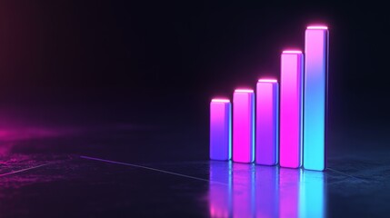 Aufkleber - Abstract Neon Bar Graph Showcasing Growth and Progress in Dark Space