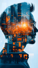 Poster - A silhouette of a person with a cityscape overlay, symbolizing urban life and introspection.