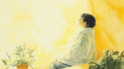 Poster - Serene Watercolor of a Person in Quiet Reflection