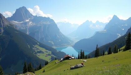 Wall Mural -  Peaceful mountain retreat with stunning views