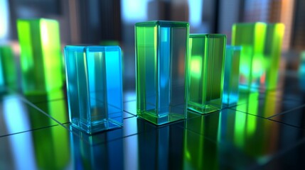 Poster - Colorful Transparent Cubes in Cityscape with Reflective Background