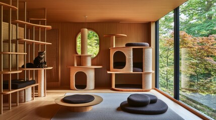 Poster - Modern Minimalist Cat Room with Natural Light and Elegant Design
