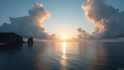 Wall Mural -  Sunsets golden glow reflected on the oceans surface