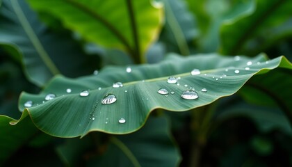 Wall Mural -  Dewdrops on a leafy green a mornings gentle touch