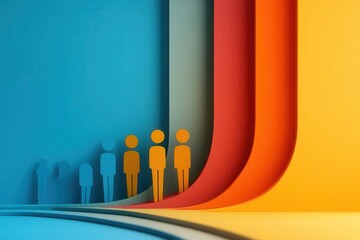 Poster - A vibrant abstract design featuring colorful curved shapes with stylized figures, representing community or diversity.