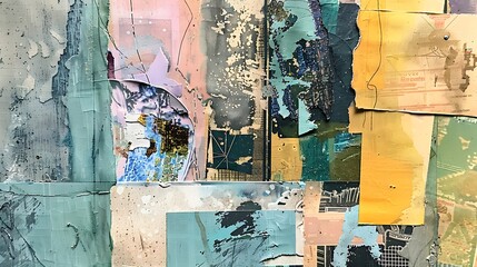 Poster - Abstract collage showcasing various textures, colors, and layered elements. The artwork features a mix of media, creating a dynamic and visually appealing composition.
