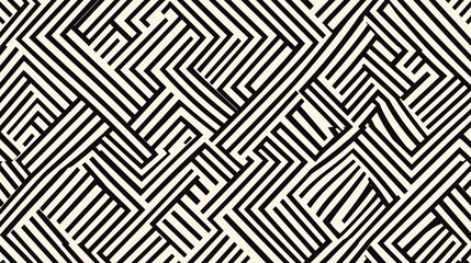 Leinwandbilder - Abstract Black and White Geometric Line Pattern on Beige Background