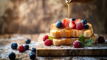 Poster - Delicious French Toast with Fresh Berries and Maple Syrup Drizzle