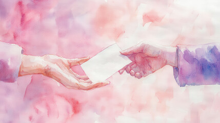 Poster - Watercolor Hands Exchanging a Card