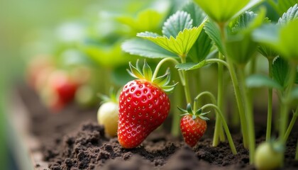 Wall Mural -  Freshly harvested strawberries in a garden