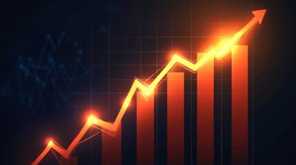 Poster - rising trend graph with bright neon elements in dark background