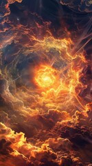 Wall Mural - a stunning cosmic scene featuring swirling clouds of vibrant orange and yellow hues, resembling a fi