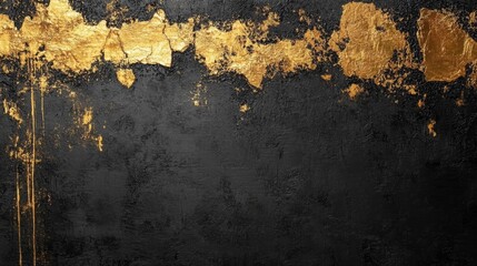 Poster - Black Wall with Gold Leaf Texture and Abstract Aesthetic Design